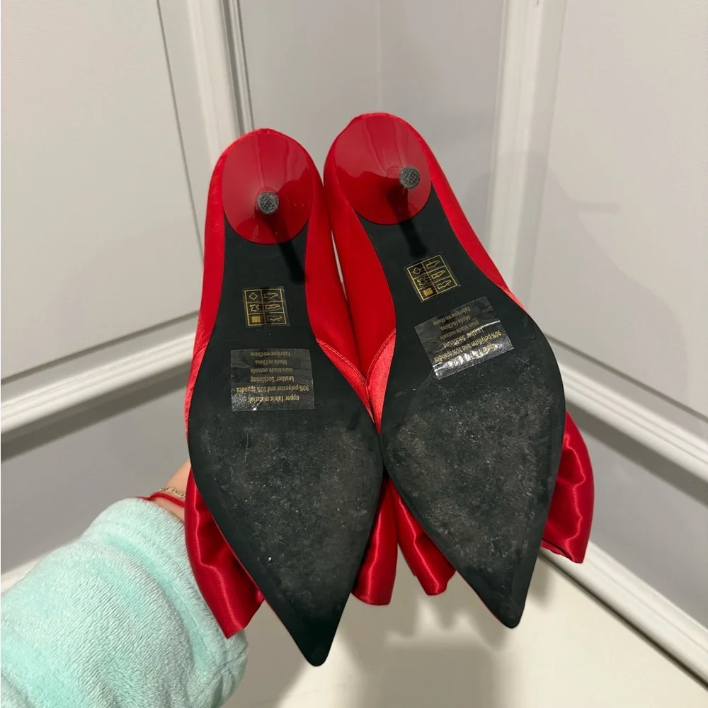 Jeffrey Campbell Red Satin Heels with Bow Detail - Picture 7 of 9